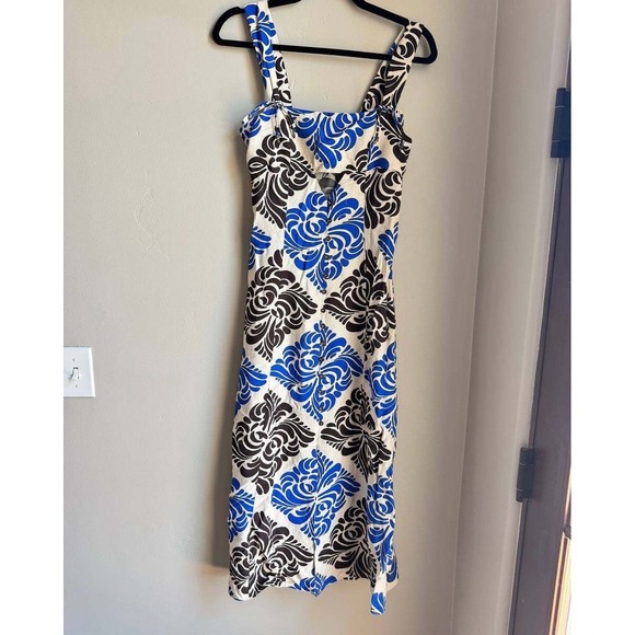 Zara Dresses & Skirts - Zara Damask Baroque Print Midi Dress Blue Brown Cottagecore XS Euro Summer